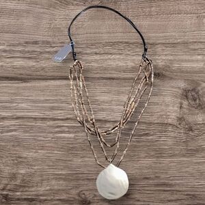 NWT J. Jill Brown Beaded Multi strand Necklace Gold Medallion Coastal Boho